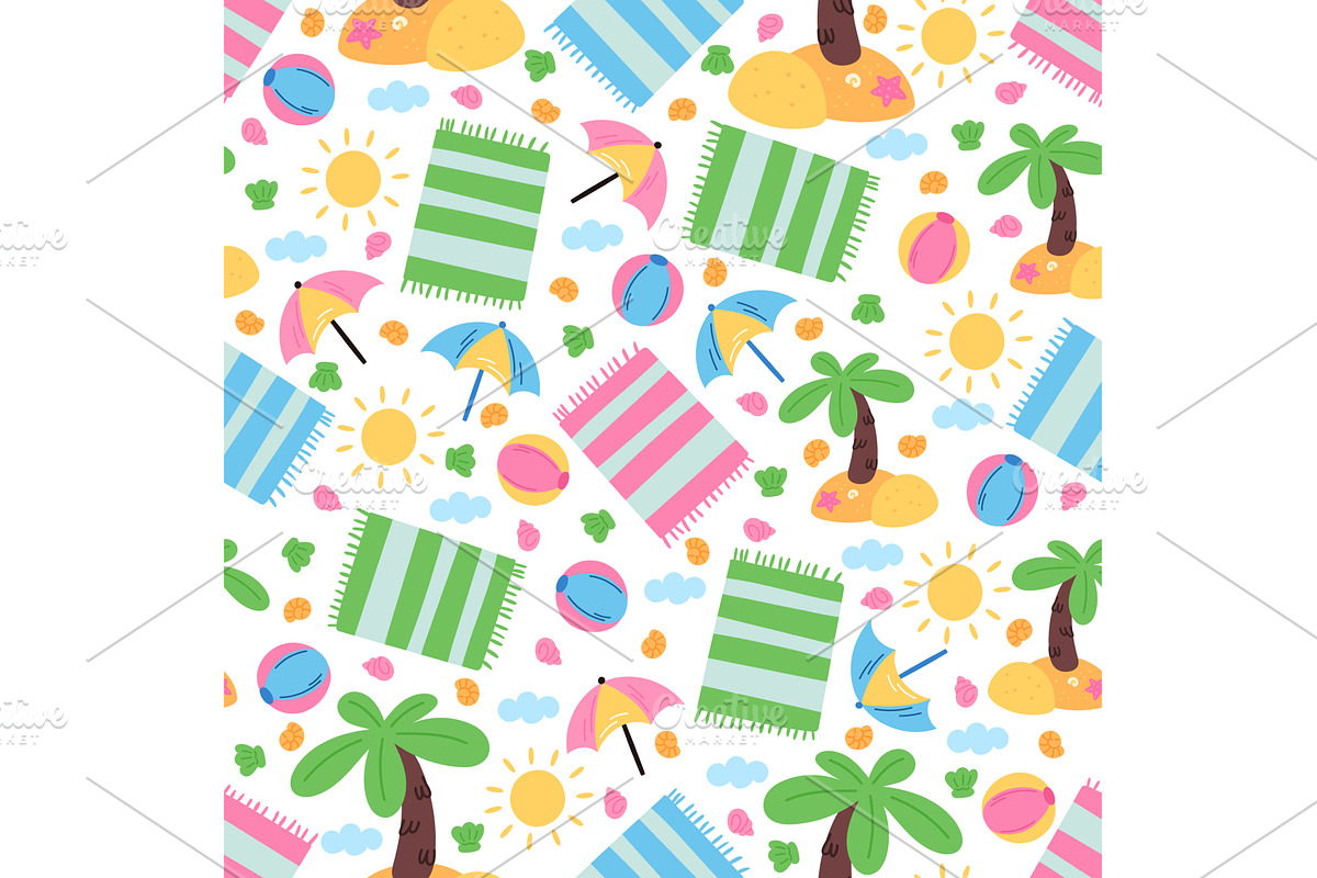 Cartoon beach accessories seamless, a Sport Illustration by Vectorbuum