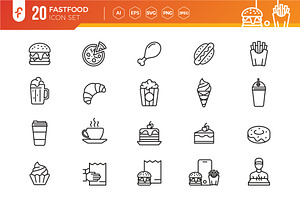 Fast food line icon set