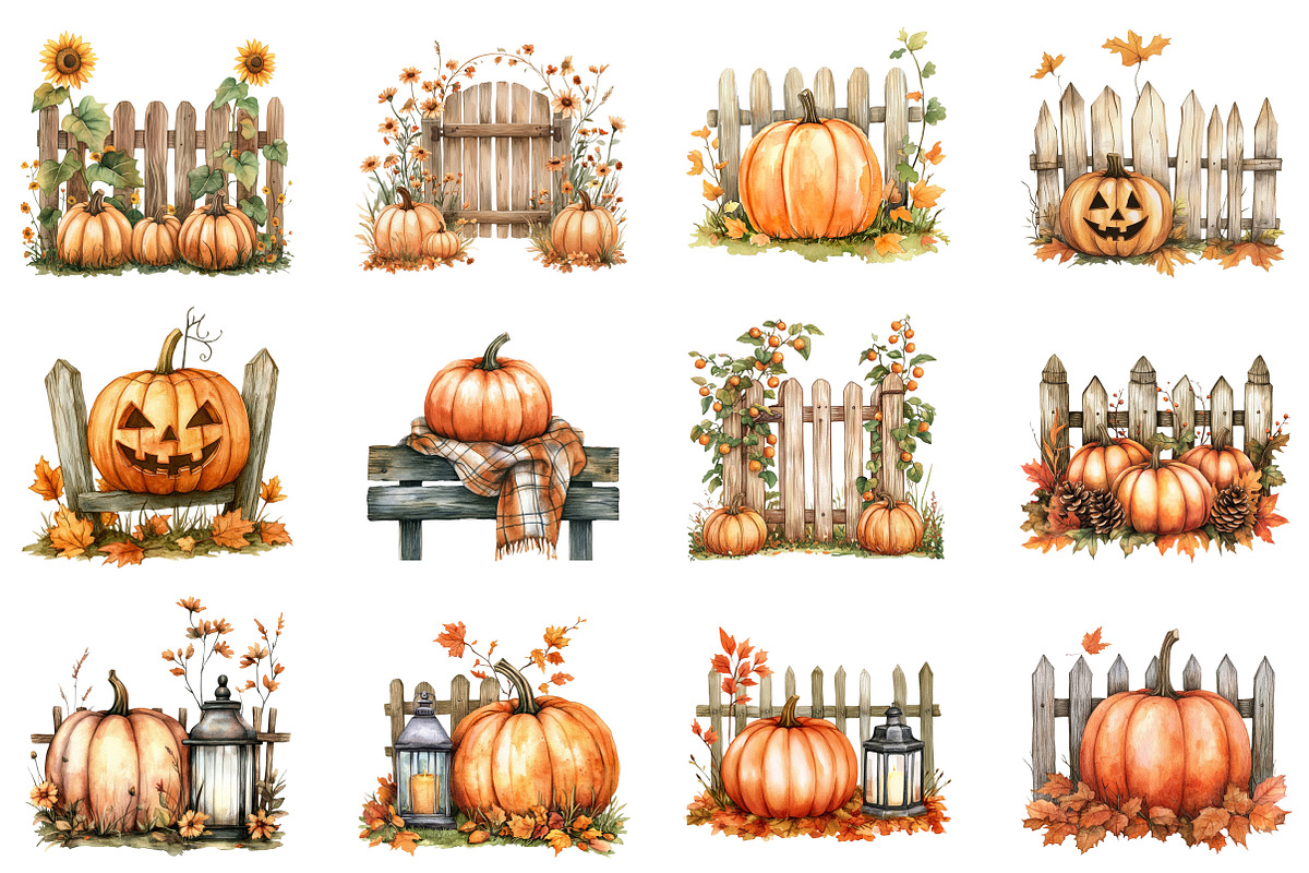 Fall Pumpkin Fence Clipart, an Illustration by CitraGraphics (Photo 2 of 6)