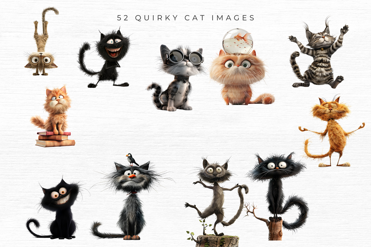 Quirky Cat Clipart, Vol 1, 52 PNG, an Animal Illustration by EllyandLima (Photo 5 of 8)