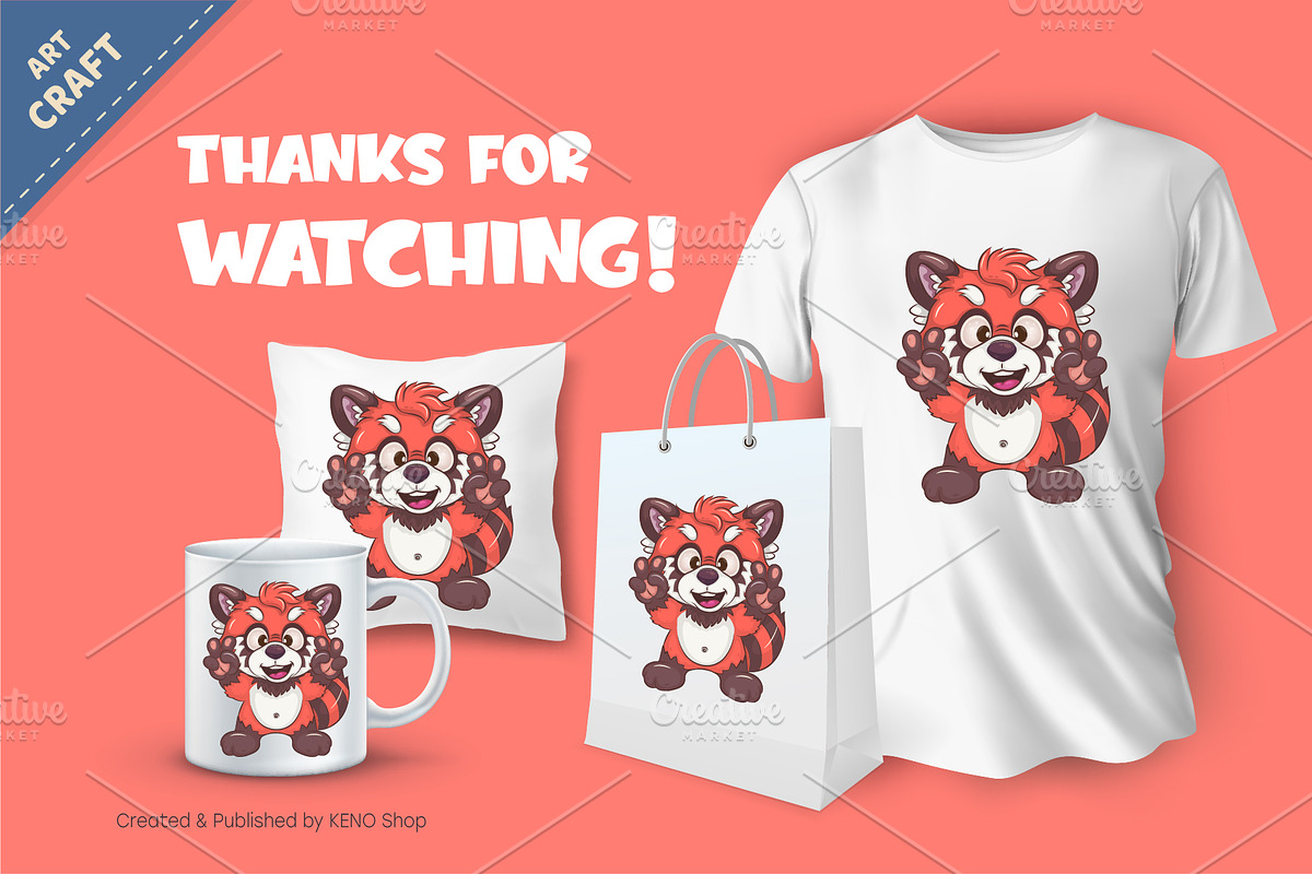 Cartoon Red Panda Peace, Love., an Animal Illustration by KENO Mascots (Photo 3 of 3)