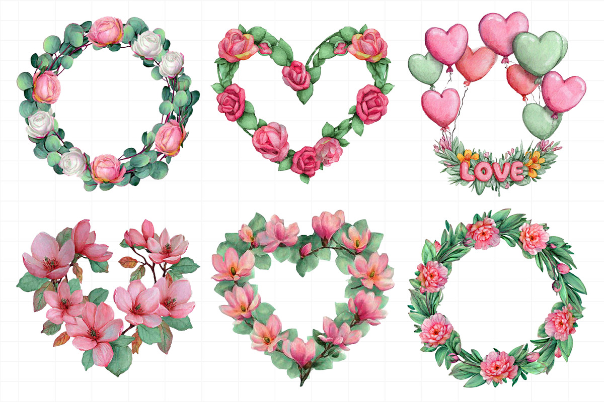 Valentine Wreath Watercolor Clipart, an Illustration by Daily.Designs (Photo 3 of 5)