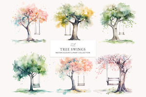 Whimsical Tree Swing Clipart Set