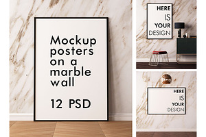 Mockup posters on a marble wall