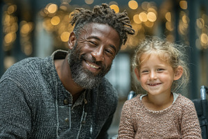 Man and young girl with joyful expressions in a heartfelt moment, a Health & Medical Photo by AS photostudio