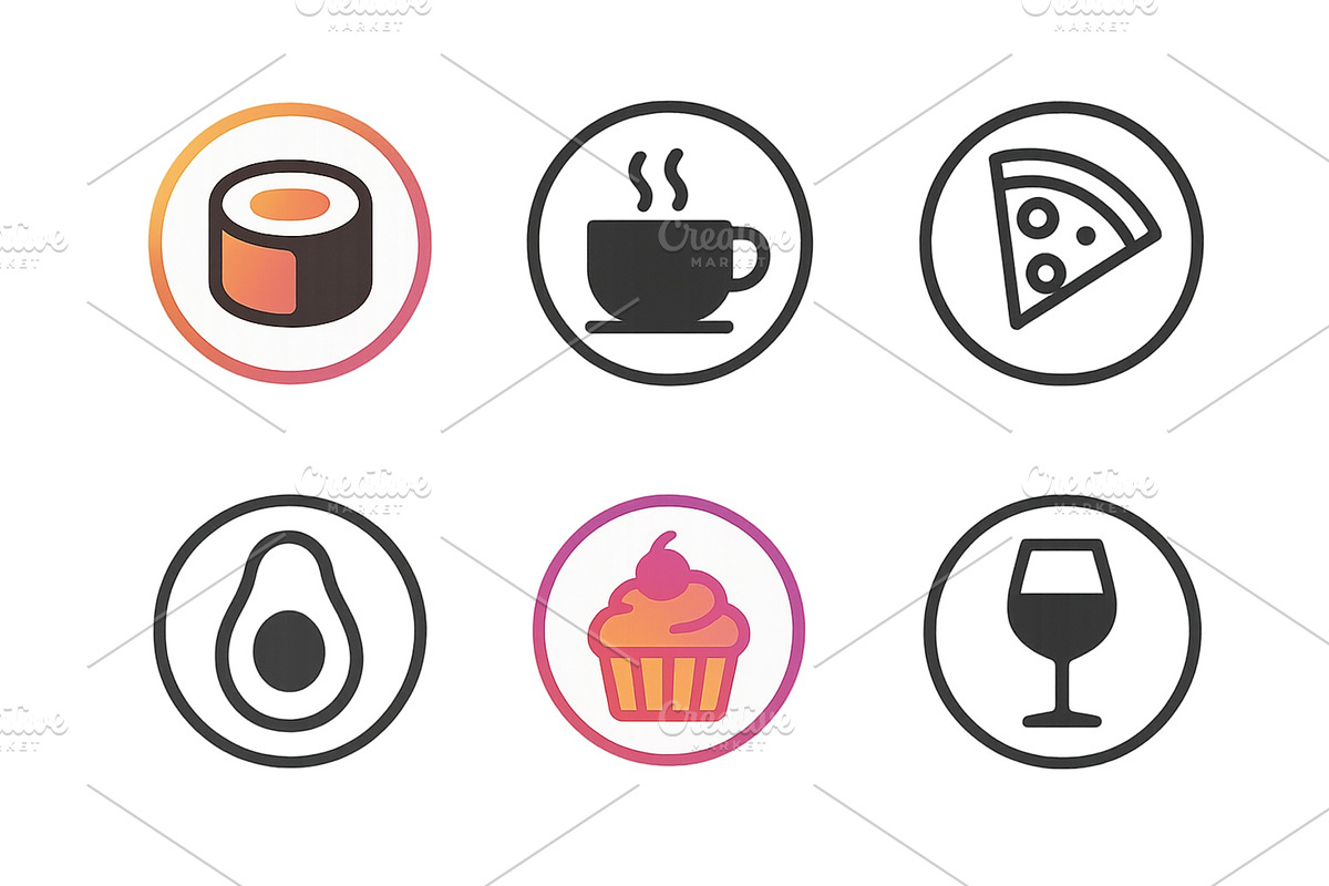 Collection of food icons featuring, a Food Illustration by ZinetroN