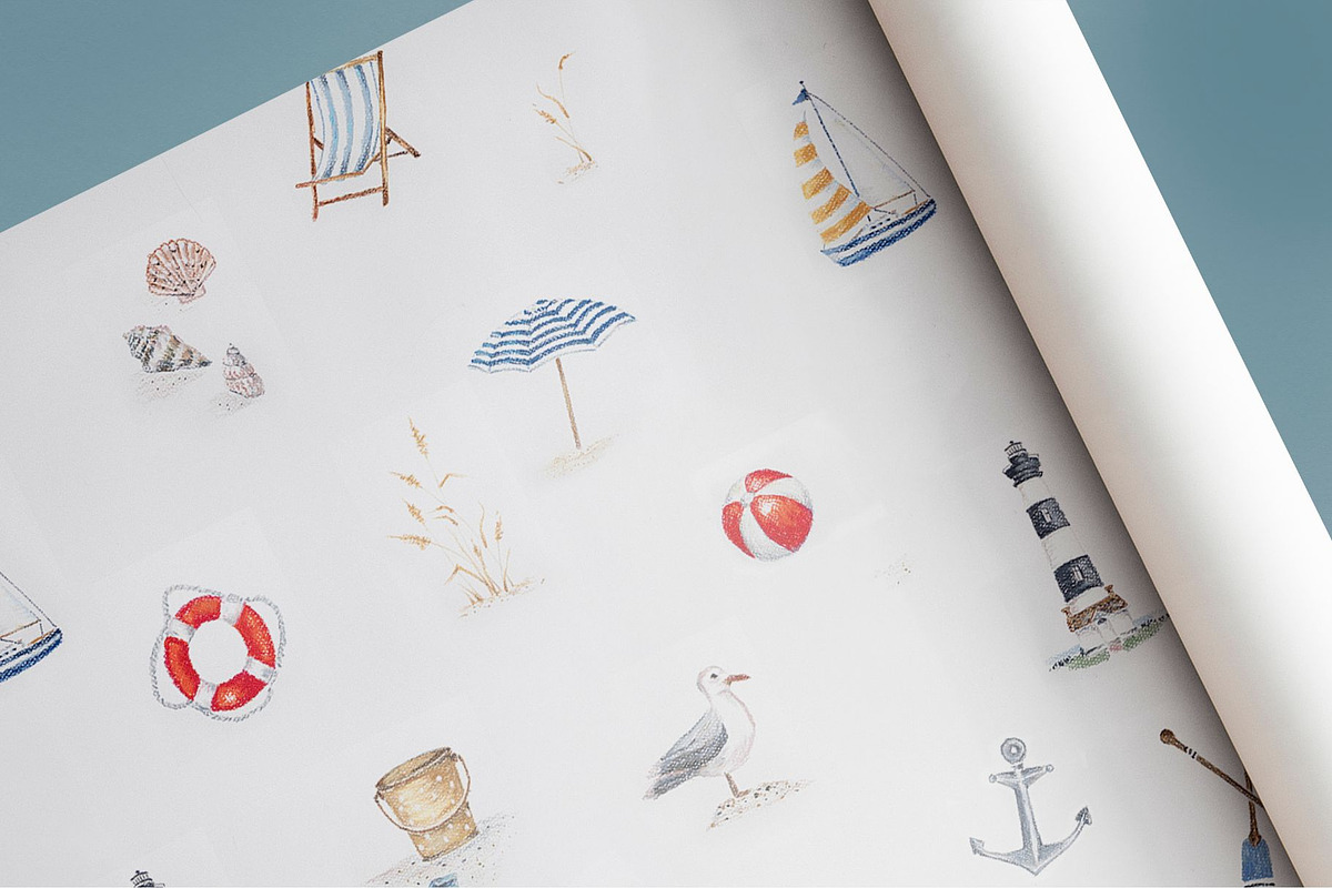 Seashore Pattern & Illustrations, a Pattern Graphic by MouseGrey (Photo 2 of 8)