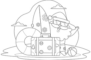 Summer Santa Claus Coloring Page, an Illustration by HitToon