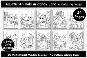 Sea Animals in Candy Land to Color, an Animal Illustration by Lamia Emad