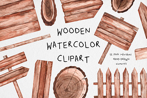 Watercolor Wooden Signs Clipart