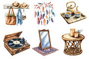Watercolor Boho Interior Clipart, an Illustration by Dream Creation (Thumbnail 6 of 7)