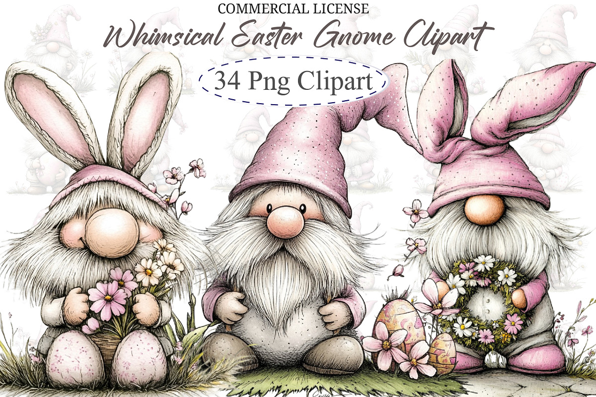 Whimsical Easter Gnome Clipart, an Illustration by designcity5 (Photo 1 of 5)