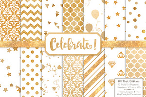Gold Foil Digital Papers in White, a Pattern Graphic by Amanda Ilkov