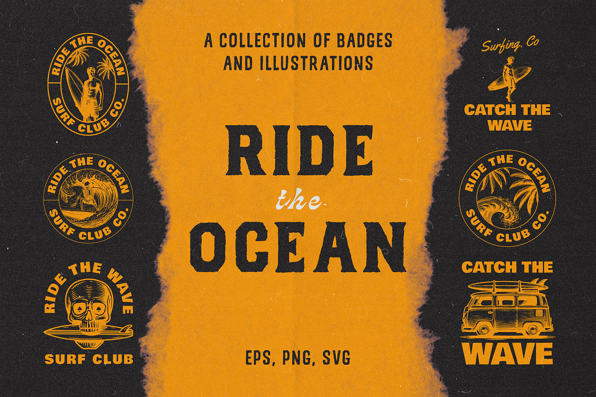 Vintage Surf Badge & Illustrations, an Illustration by elliazidi.designs (Photo 1 of 7)