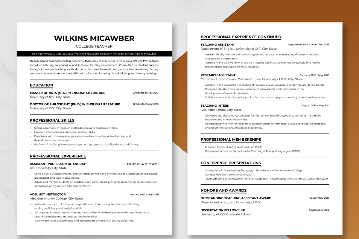 College Teacher Resume Template, a Resume Template by ResumeInventor (Photo 3 of 9)