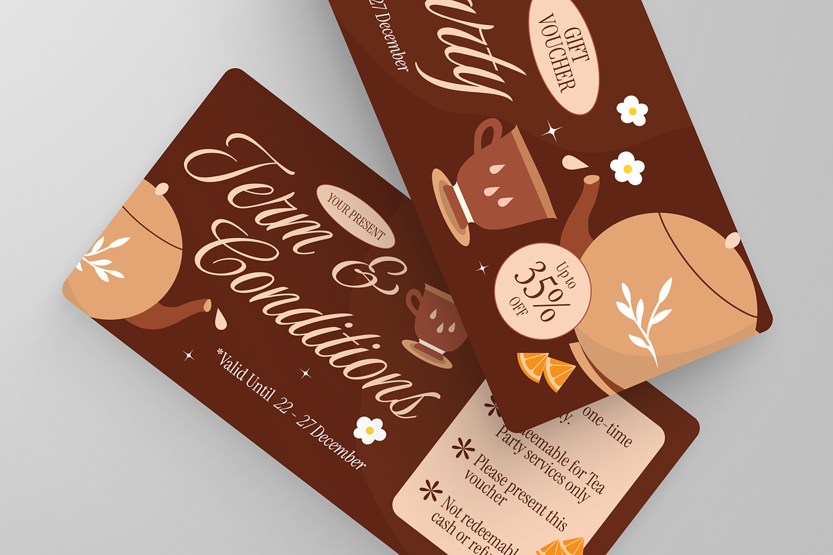 Brown Tea Party Gift Voucher, a Card Template by Annora Studio (Photo 3 of 6)