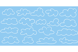Set of fluffy light clouds drawn in, an Object Illustration by Tati_Kli