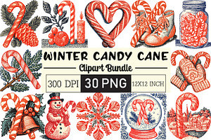 Cozy Winter Candy Cane Clipart, an Illustration by Black Bird Studio