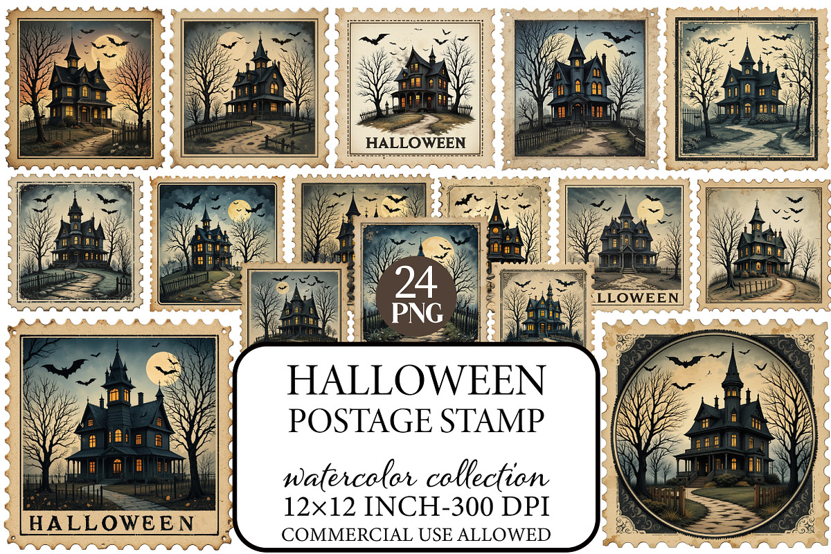 Halloween Postage Stamp Sublimation, an Illustration by Libby Wishes (Photo 1 of 6)