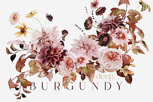 Deep burgundy - autumn watercolor