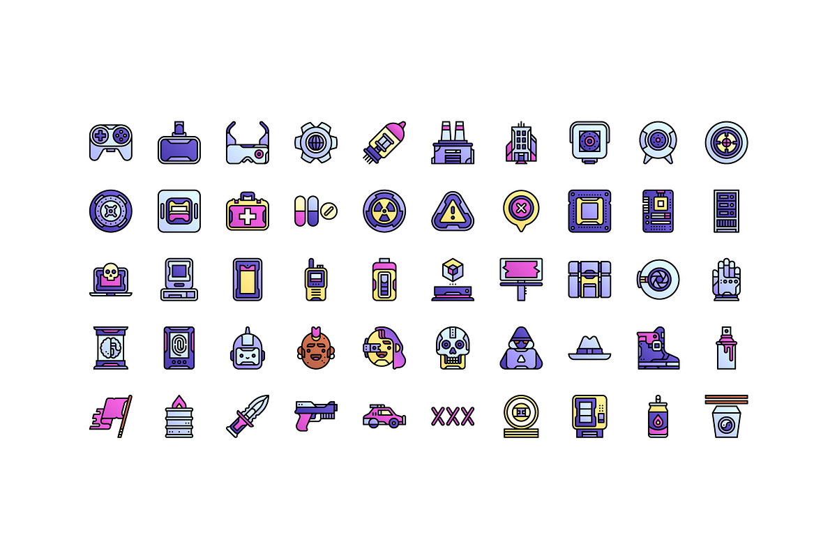50 Cyberpunk Icons, an Outline Icon by Side Project (Photo 2 of 9)