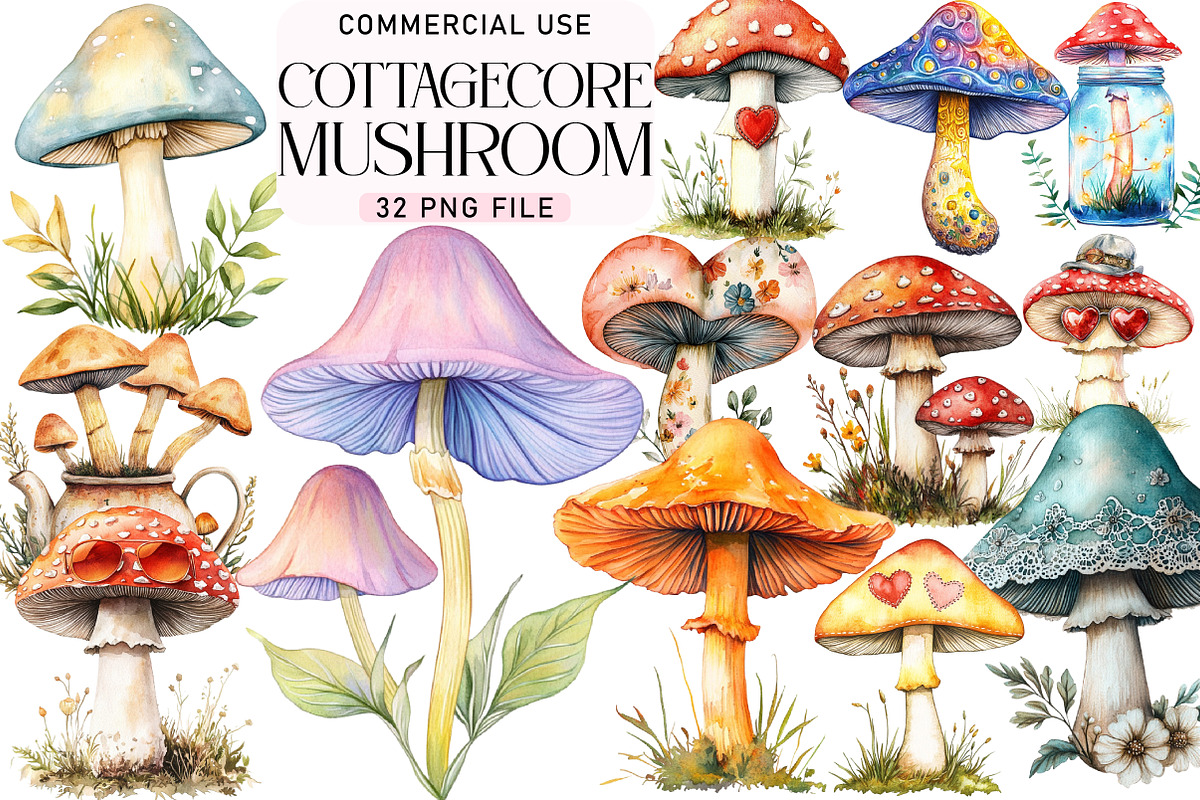 Cottagecore Retro Mushroom Clipart, an Illustration by Daily.Designs (Photo 1 of 5)