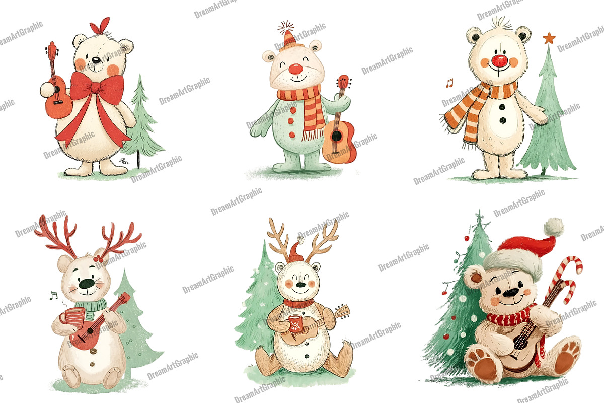 Whimsical Christmas Teddy Clipart, an Illustration by DreamArtGraphic (Photo 3 of 4)