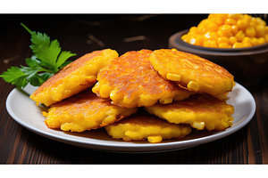 appetizer corn fritters ai generated, a Food & Drink Photo by pikepicture