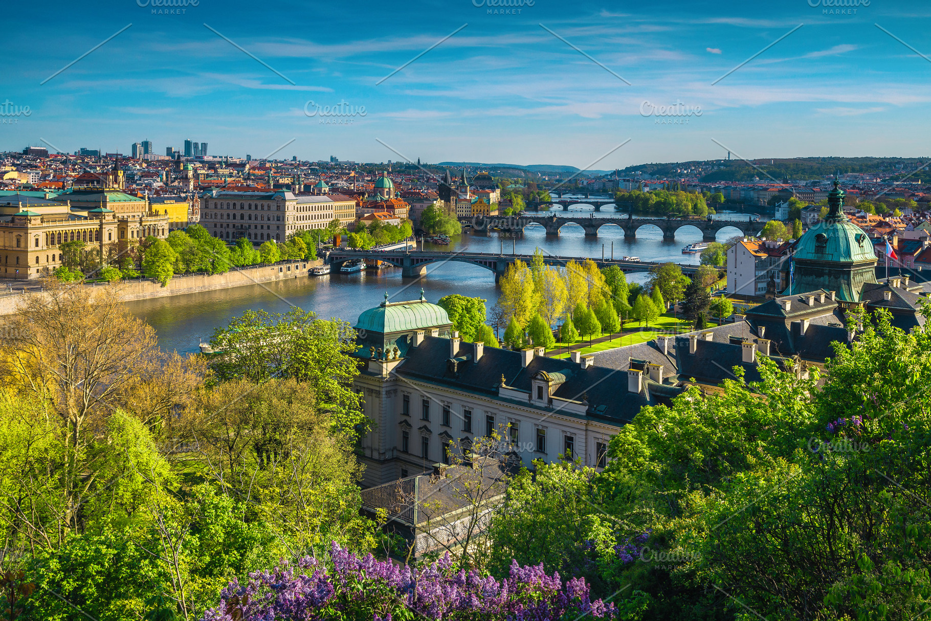 View with town and Vltava river, an Architecture Photo by Alpine Dreams