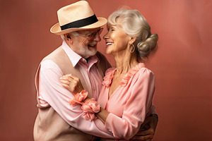 Elderly couple lovingly embracing and smiling at each other., a Person Photo by ImageMir