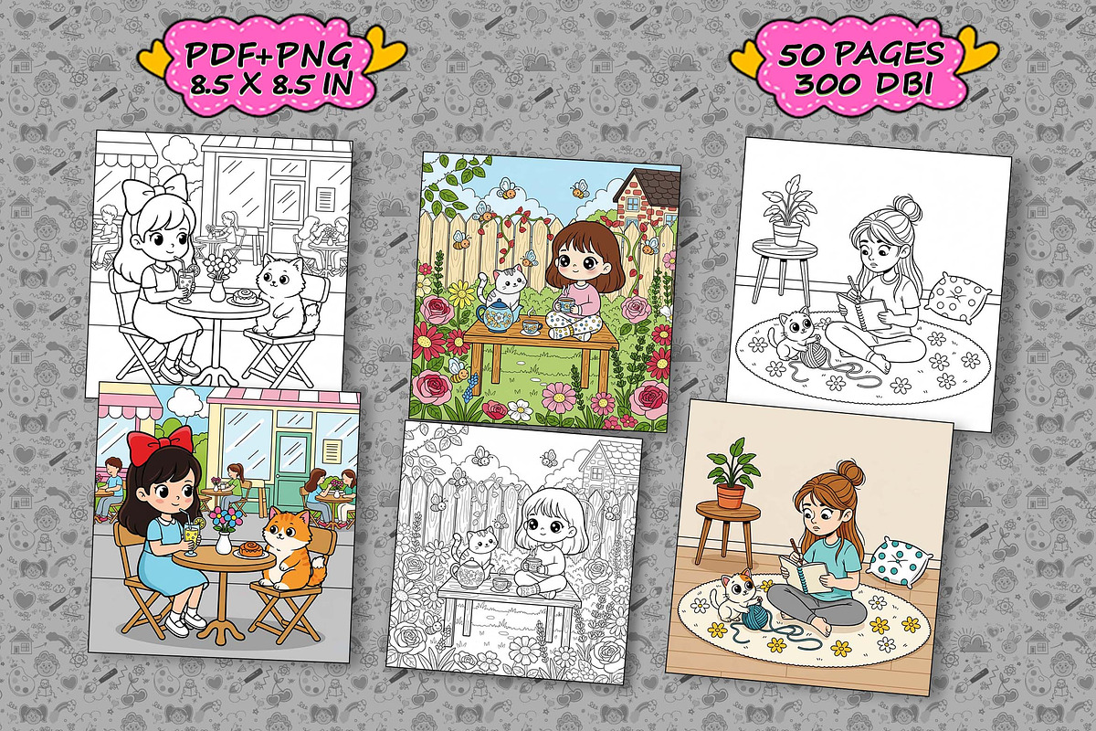 Cat Bestie Coloring Book Pages, an Illustration by one-touch (Photo 2 of 15)
