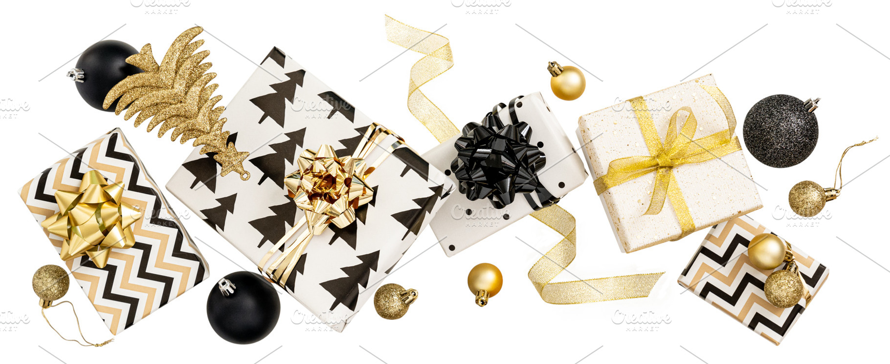 Creative composition of festive present boxes. Free levitation. Black and gold, a Holiday Photo by NaumenkoOS