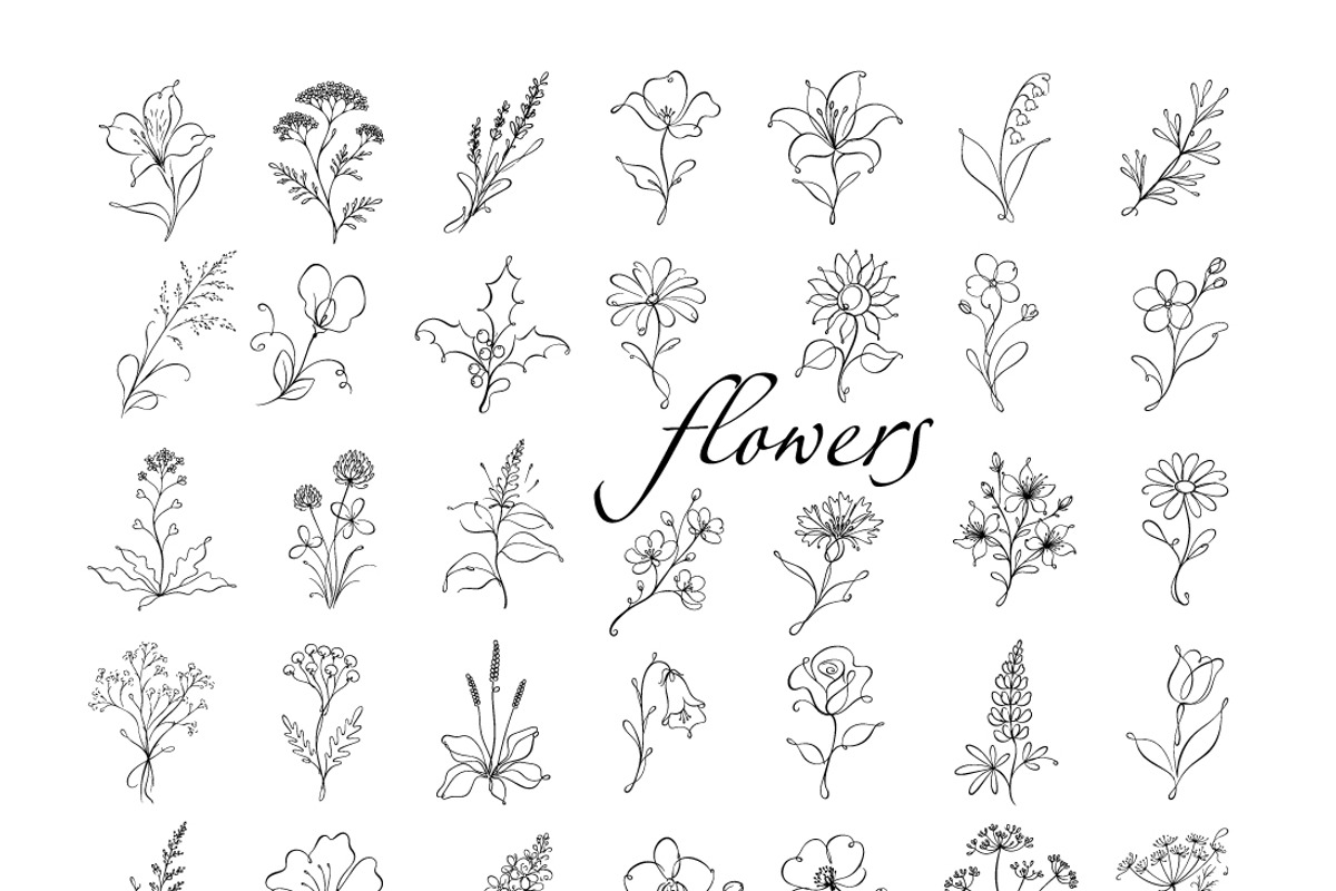 Set of elegant single-line flowers, an Object Illustration by Nenahliadava Design (Photo 2 of 3)