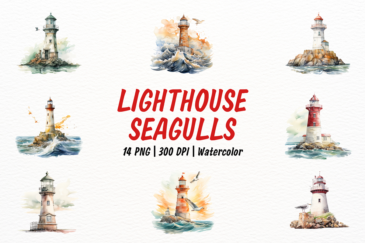 Watercolor Lighthouse and Seagulls, an Object Illustration by New-School-Wave (Photo 1 of 5)