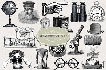 Black & White Steampunk Clip Art, a Transportation Illustration by Patterns for Dessert