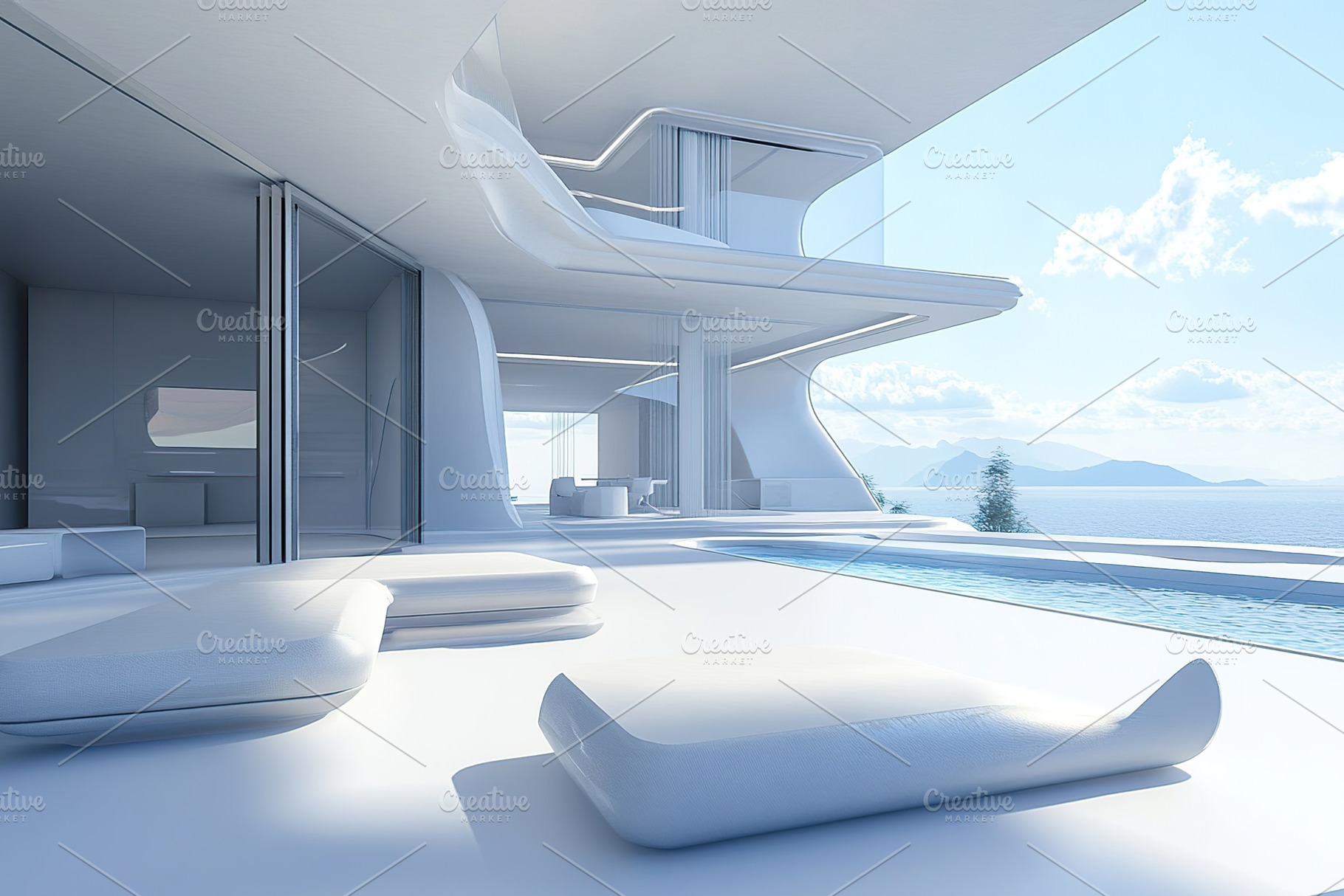 Beautiful futuristic interior of house, an Architecture Photo by AlyaAnd