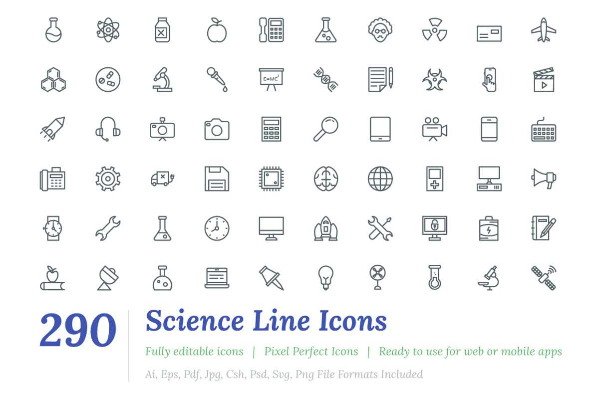 290 Science Line Icons, an Outline Icon by Vectors Market (Photo 1 of 4)
