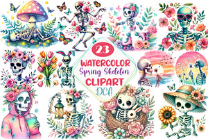 Watercolor Spring Skeleton Sublimati, an Illustration by DreamCafeArt