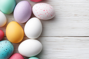 Colorful pastel Easter eggs arranged, a Holiday Photo by MistyDay
