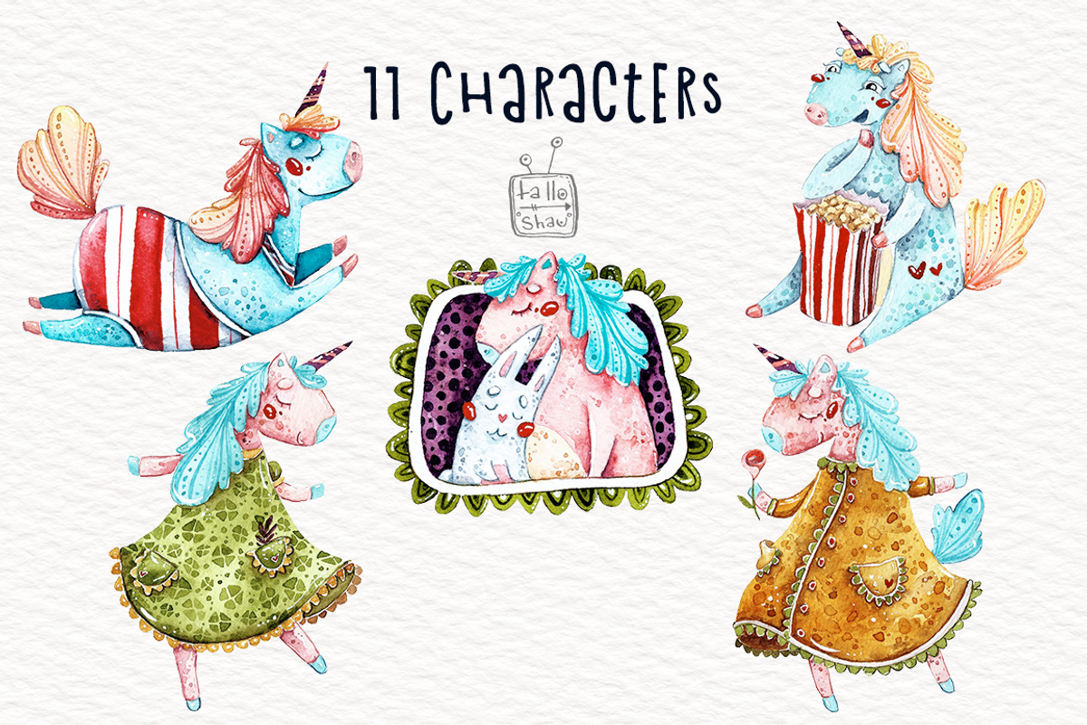 Watercolor sweet unicorns, an Animal Illustration by talloshau's illustrations (Photo 3 of 5)