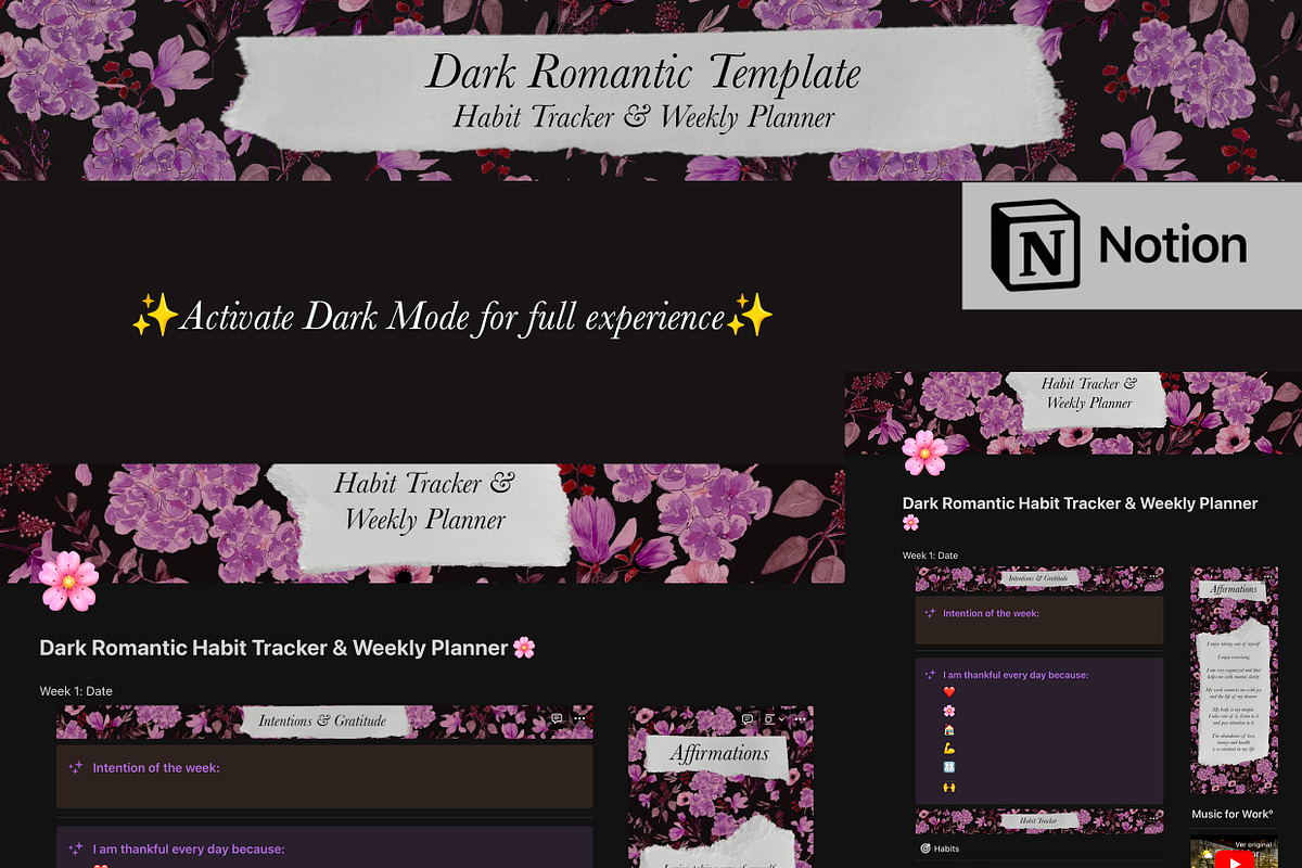 Dark Habit Tracker Weekly Planner, a Design Template by Anis Illustration (Photo 7 of 8)