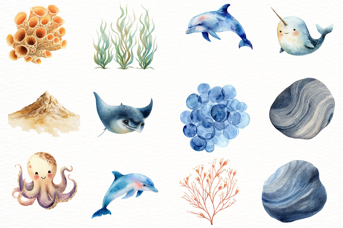 Undersea watercolor clipart, an Illustration by Designworld (Photo 4 of 6)