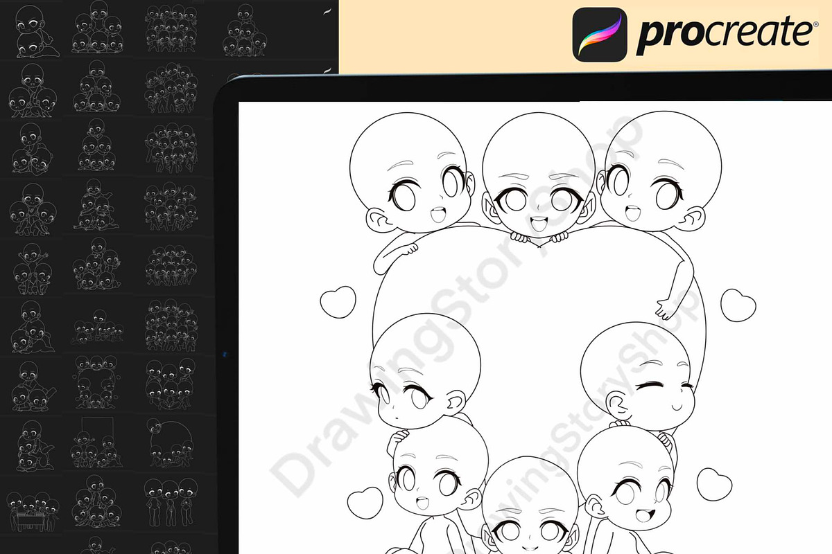 50 Procreate Chibi Base Group Stamps, a Brush Add-On by DrawingStoryShop (Photo 5 of 7)
