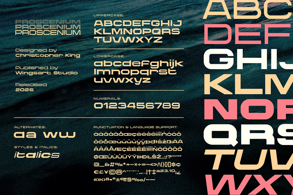 Proscenium - A Wide Sans-Serif Font, a Sans Serif Font by Wingsart Studio (Photo 3 of 14)