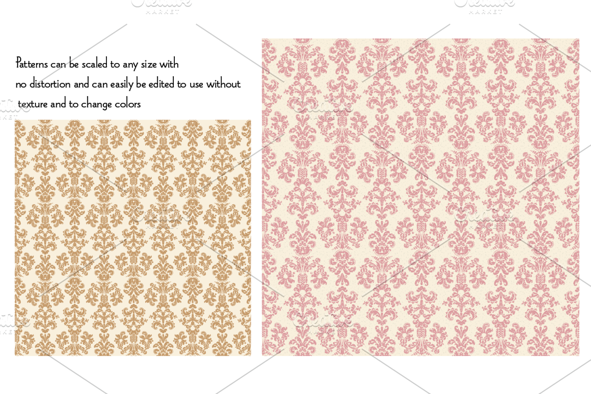 Seamless Green Damask Patterns preview 3