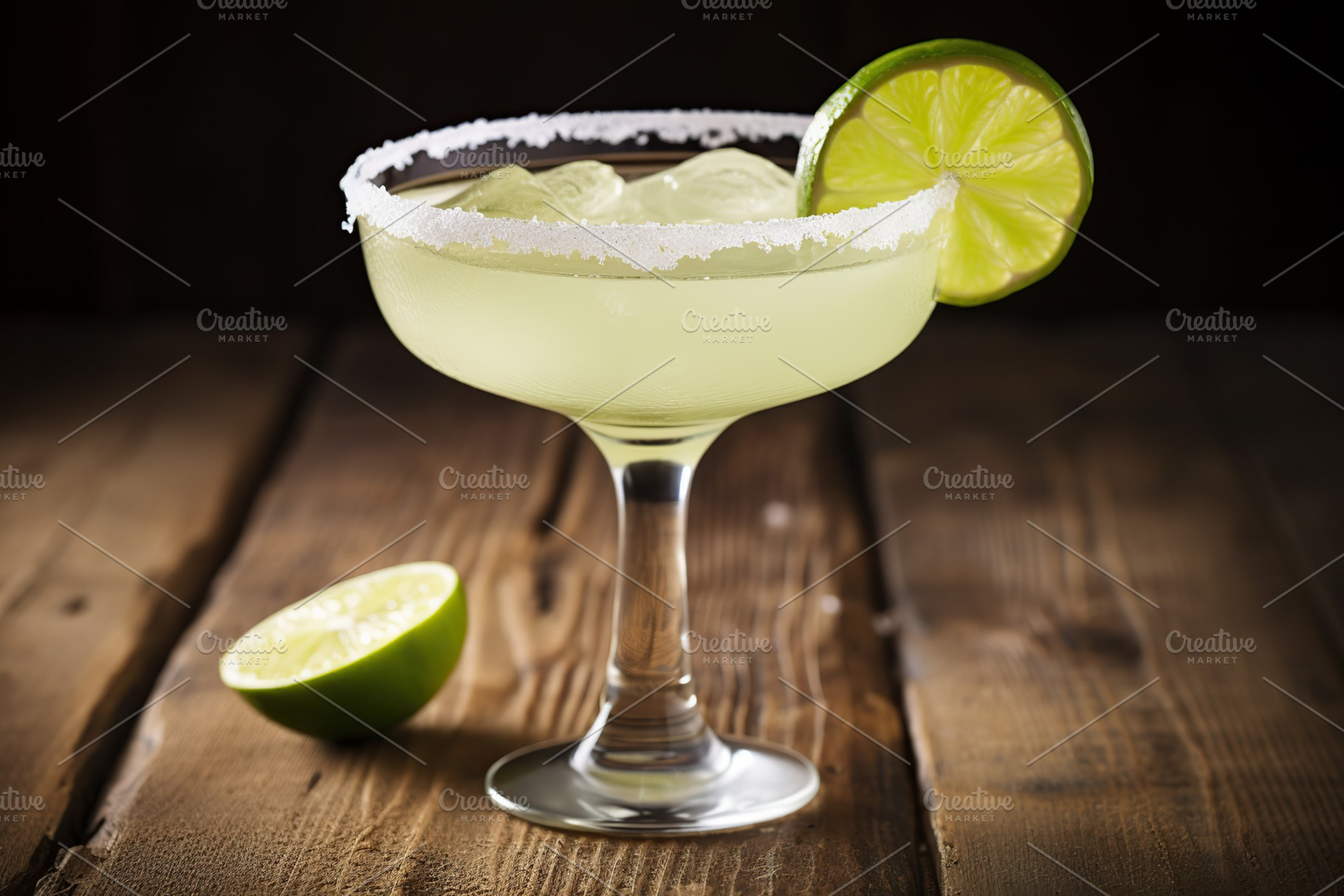 Glass of margarita cocktail on wooden background, a Food & Drink Photo by AlyaAnd