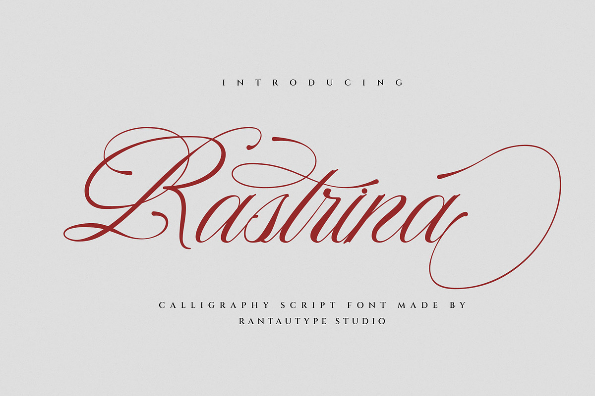 Rastrina Calligraphy Script Font, a Script Font by RantautypeStudio (Photo 1 of 16)