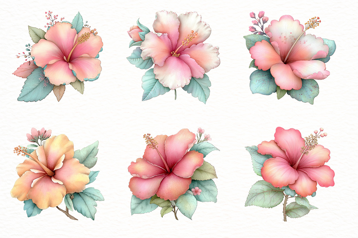 Watercolor hibiscus flower clipart, an Illustration by Designworld (Photo 3 of 6)
