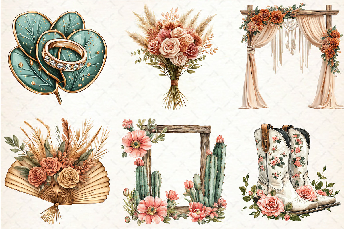 Western Boho Wedding Clipart, an Illustration by Libby Wishes (Photo 4 of 5)