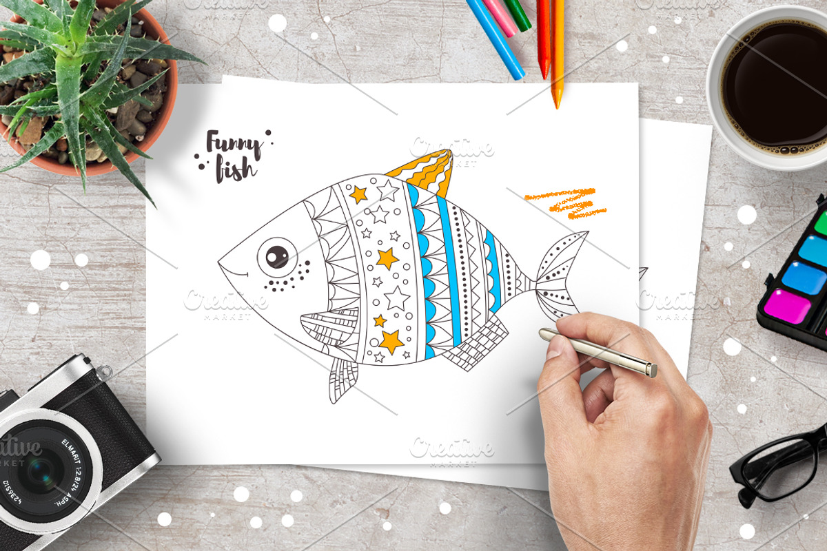 Ten funny fishes . Coloring pages., a Graphic by Anna Violet (Photo 2 of 5)